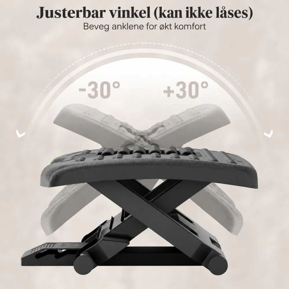 Ergonomisk fotstøtte med massasjeruller - justerbar