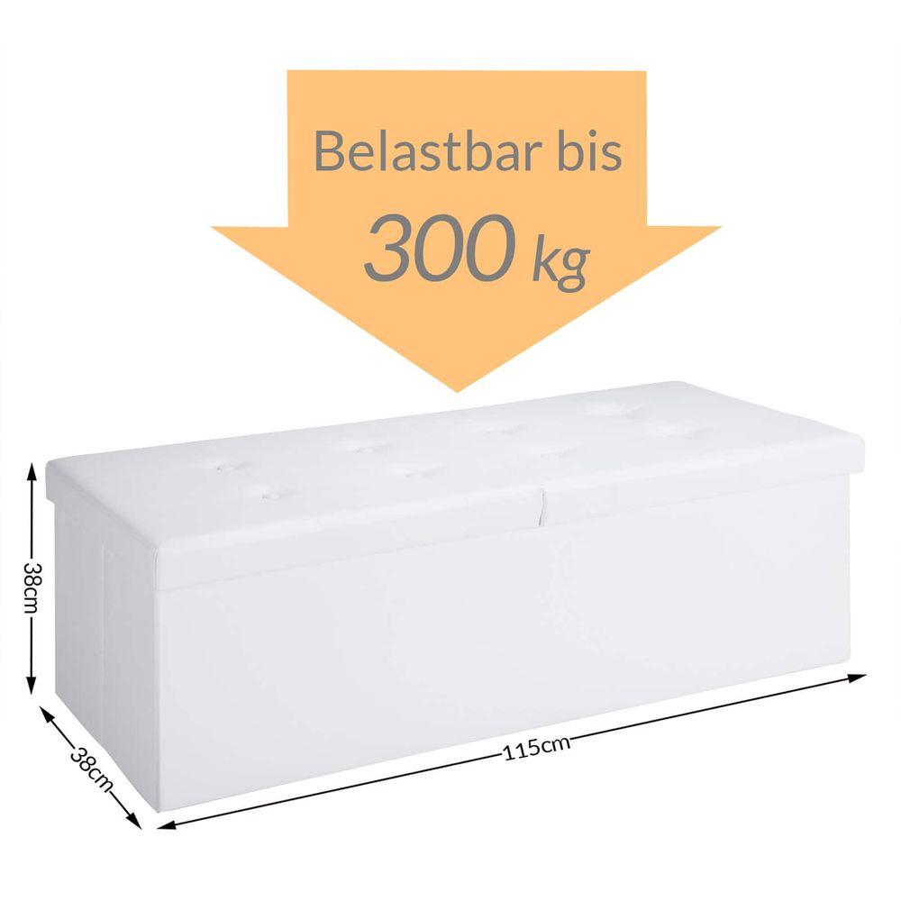 Benk 115x38x38cm med hengslet lokk - hvit