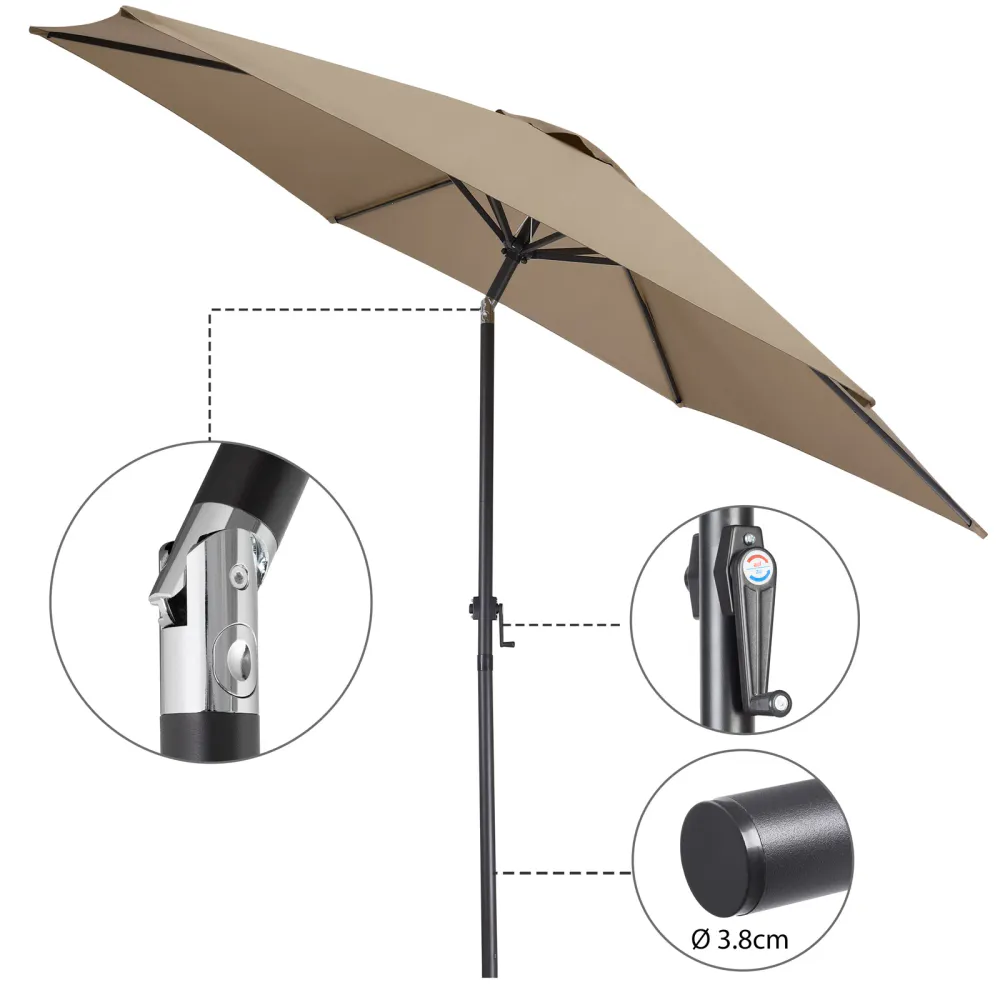 Parasoll m/vipp aluminium Ø300cm - taupe