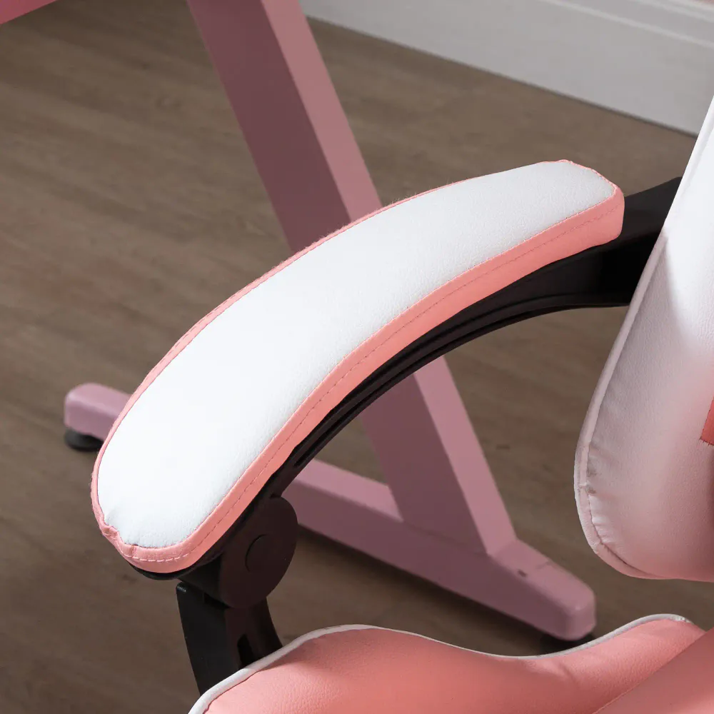 Gamingstol med fotstøtte – rosa og hvit