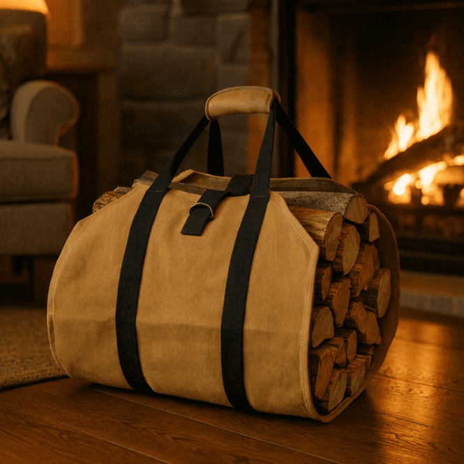 Hovedbilde Vedbag i canvas for peisved 98 x 41 cm