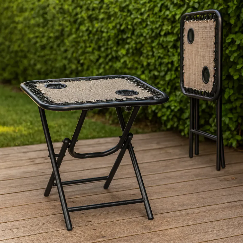 Sammenleggbart campingbord med koppholdere - 50x50cm