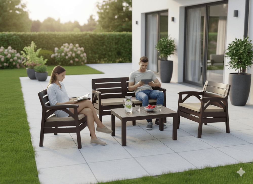 Hagemøbelsett Nerja med 2-seters sofa - brun