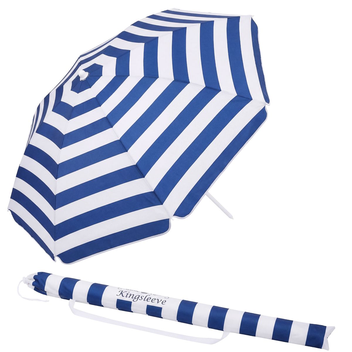 Strandparasoll KYPROS 180cm med vippefunksjon - blå/hvit